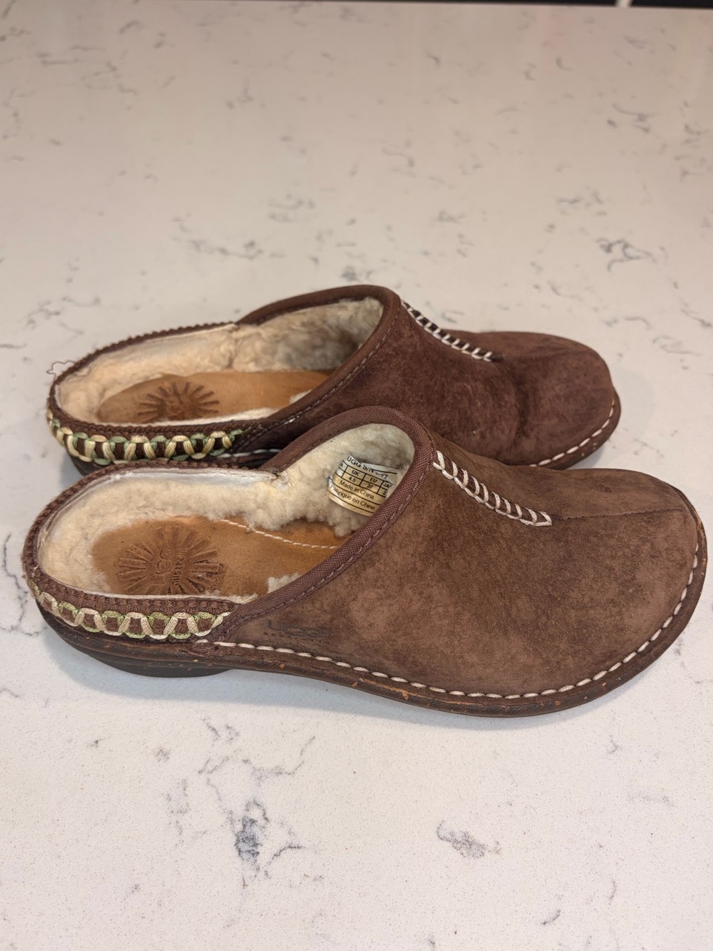 Ugg Australia Womens Kohala Suede Mules Clogs w Shearling Brown Slip On- size 6